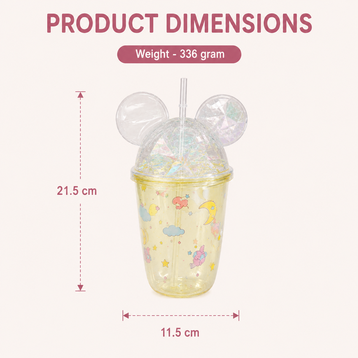 Yellow Glitter Mouse Ear Tumbler Cup (YM645)