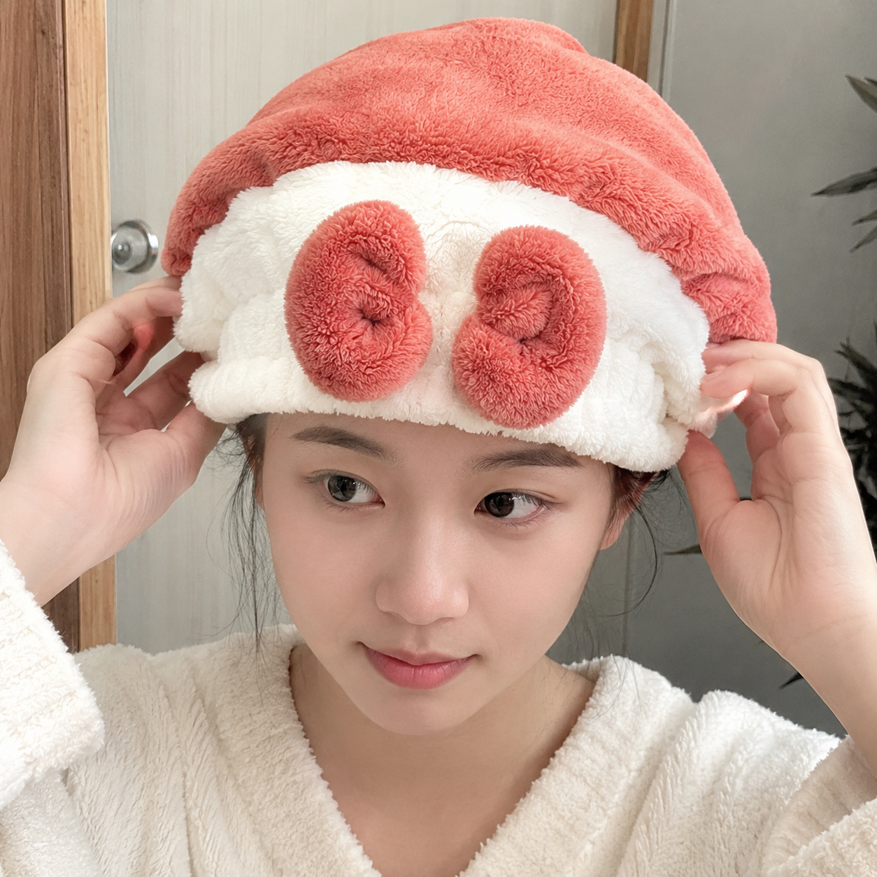 Red Plush Santa Ear Fleece Winter Hat (YM375)