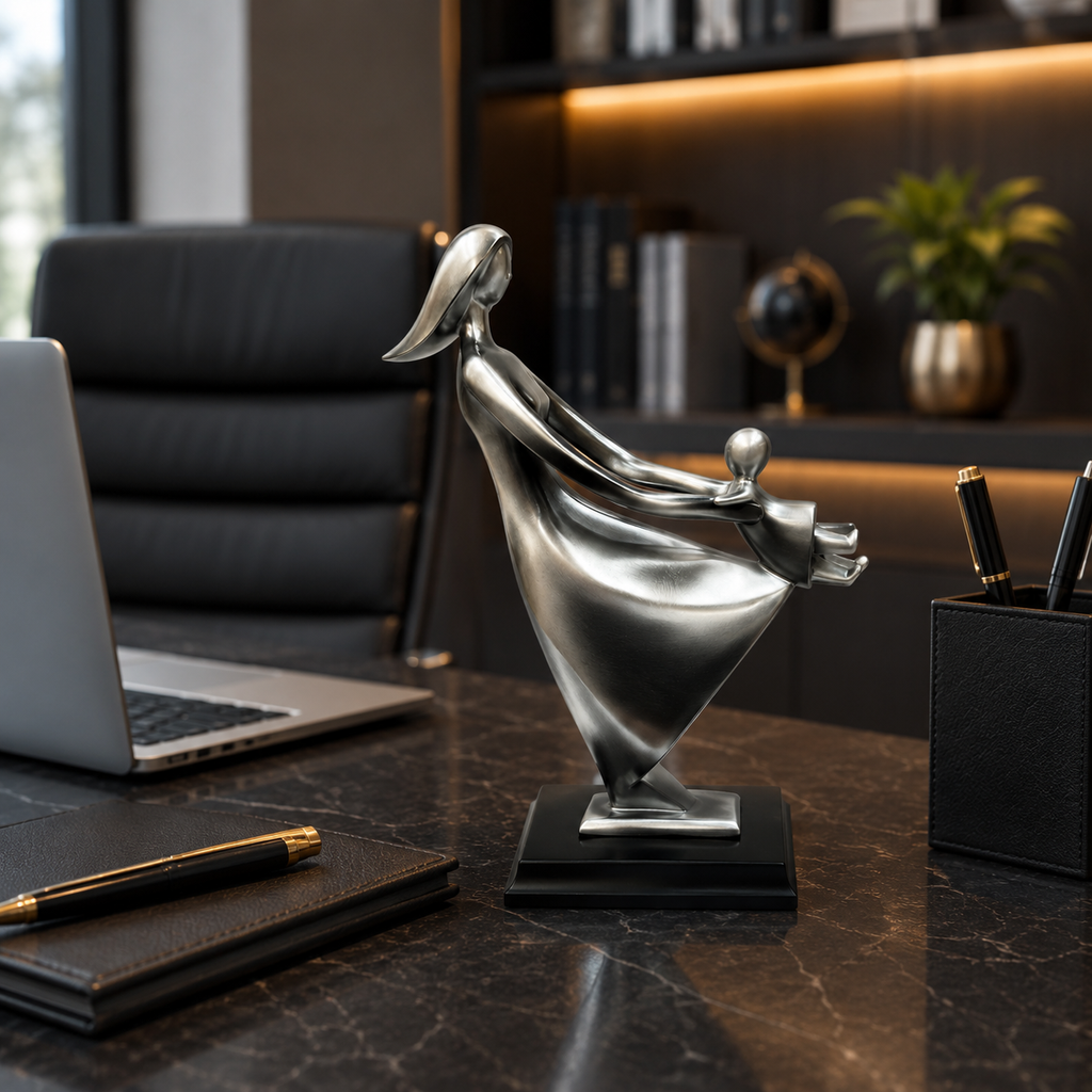 Silver Mother & Child Abstract Sculpture (YM2320)