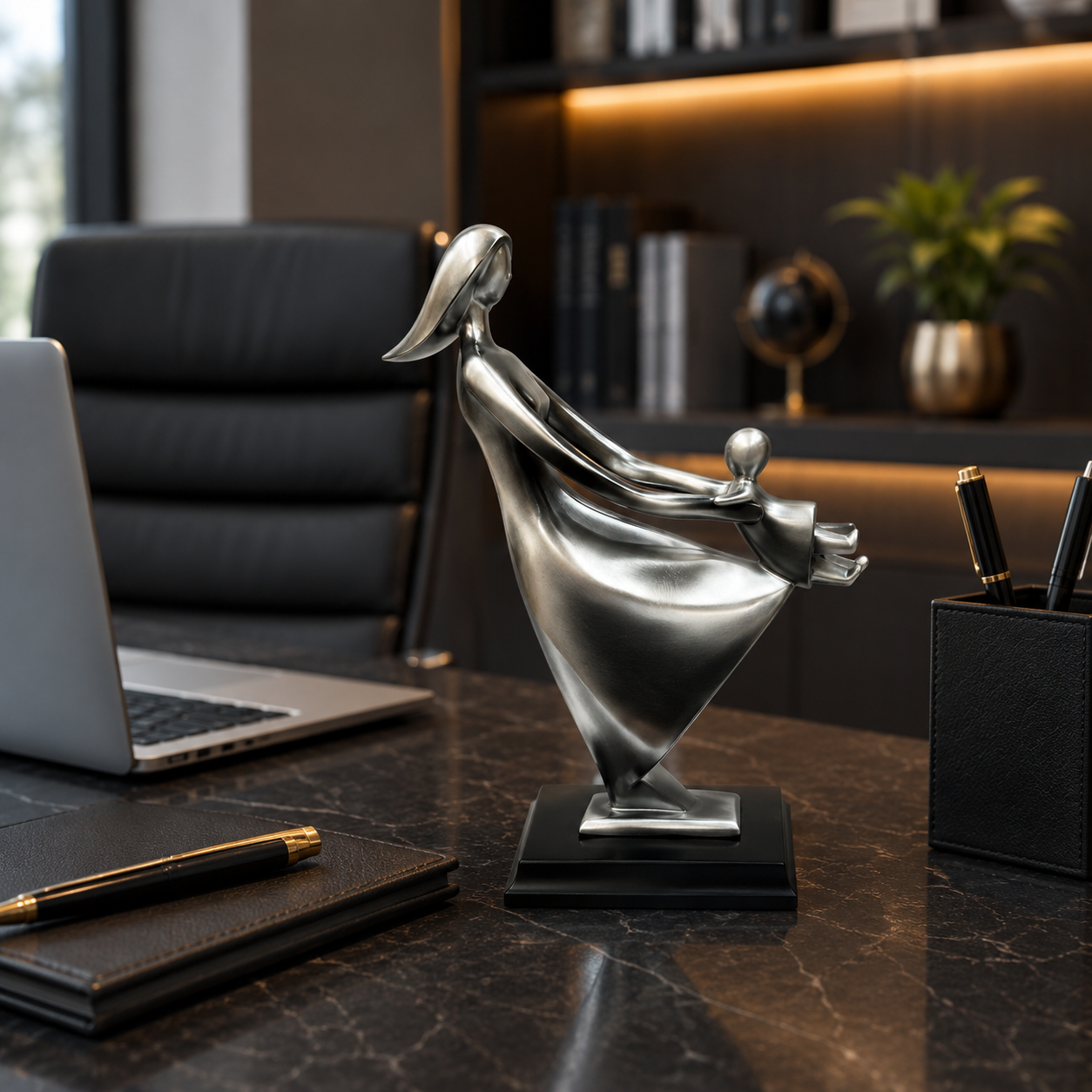 Silver Mother & Child Abstract Sculpture (YM2320)