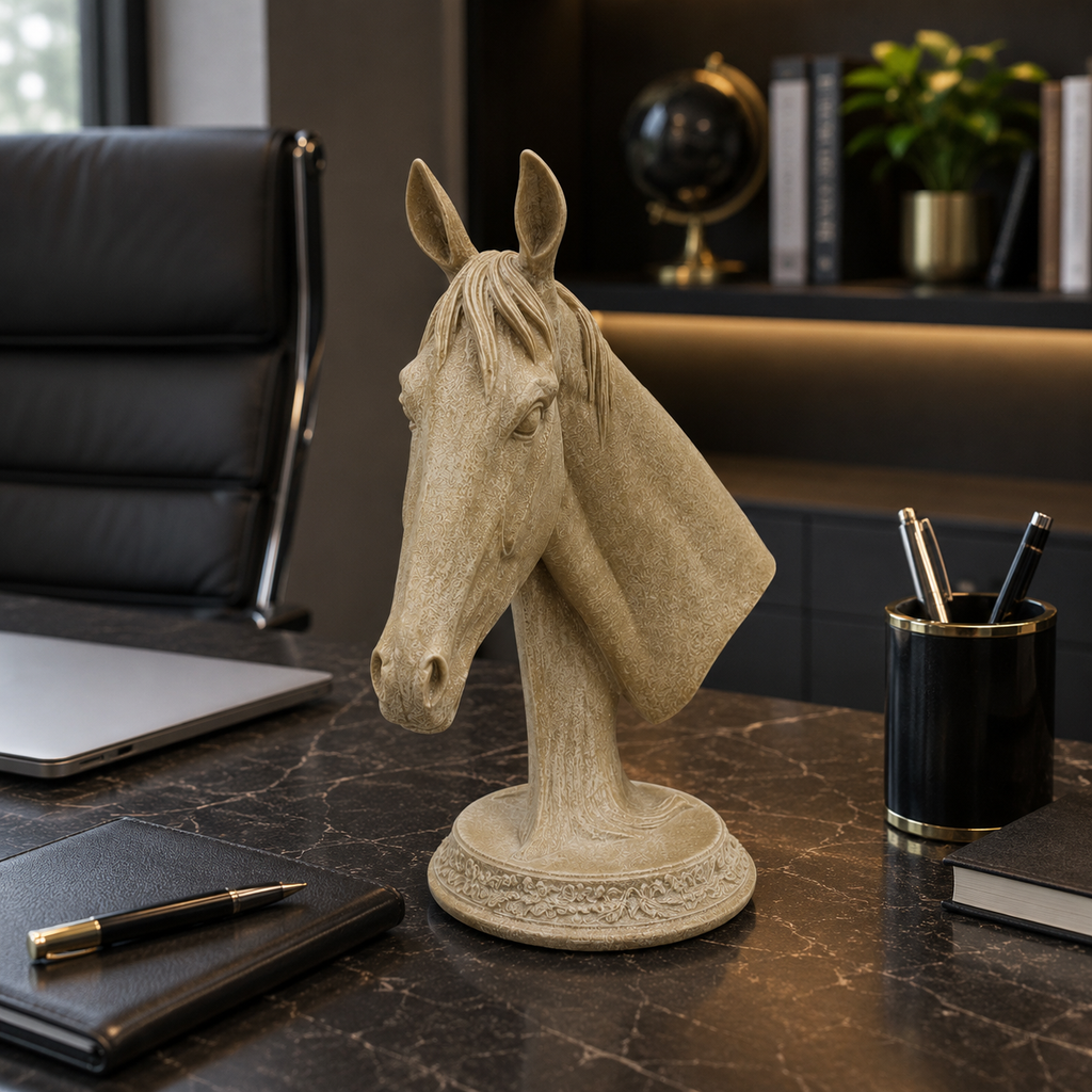Classic Beige Horse Head Bust Sculpture (YM2307)