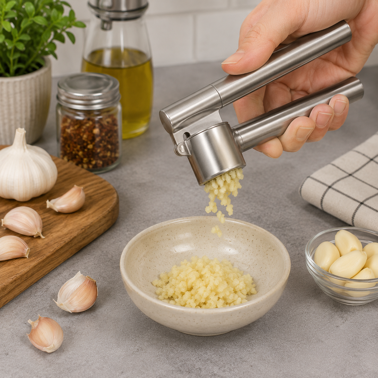 Premium Stainless Steel Garlic Press (YM1079)