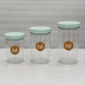 Set of 3 Glass Storage Jars with Blue Lids (YM2685)