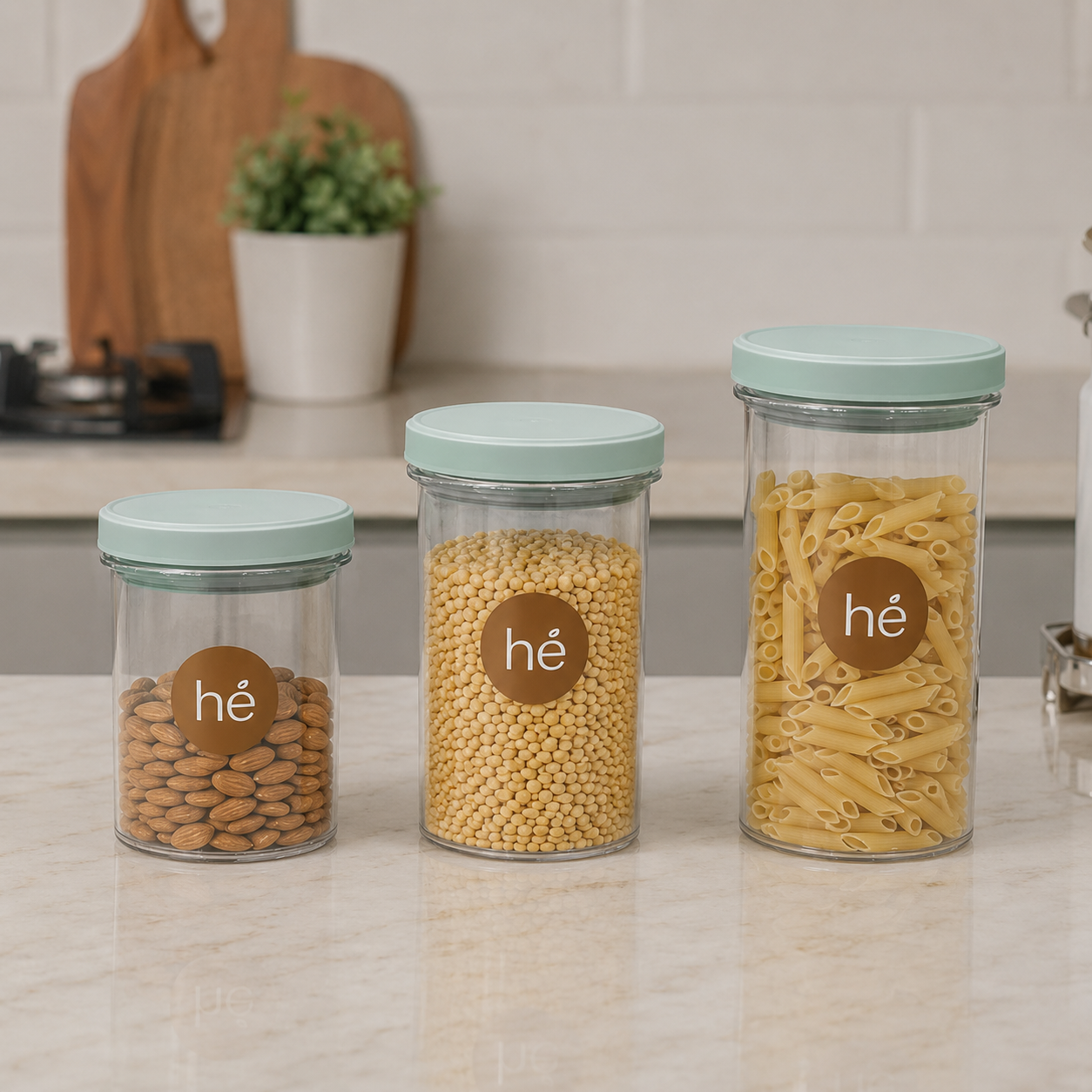 Set of 3 Glass Storage Jars with Blue Lids (YM2685)