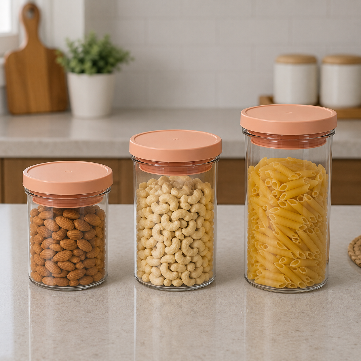 Set of 3 Glass Storage Jars with Pink Lids (YM2685)