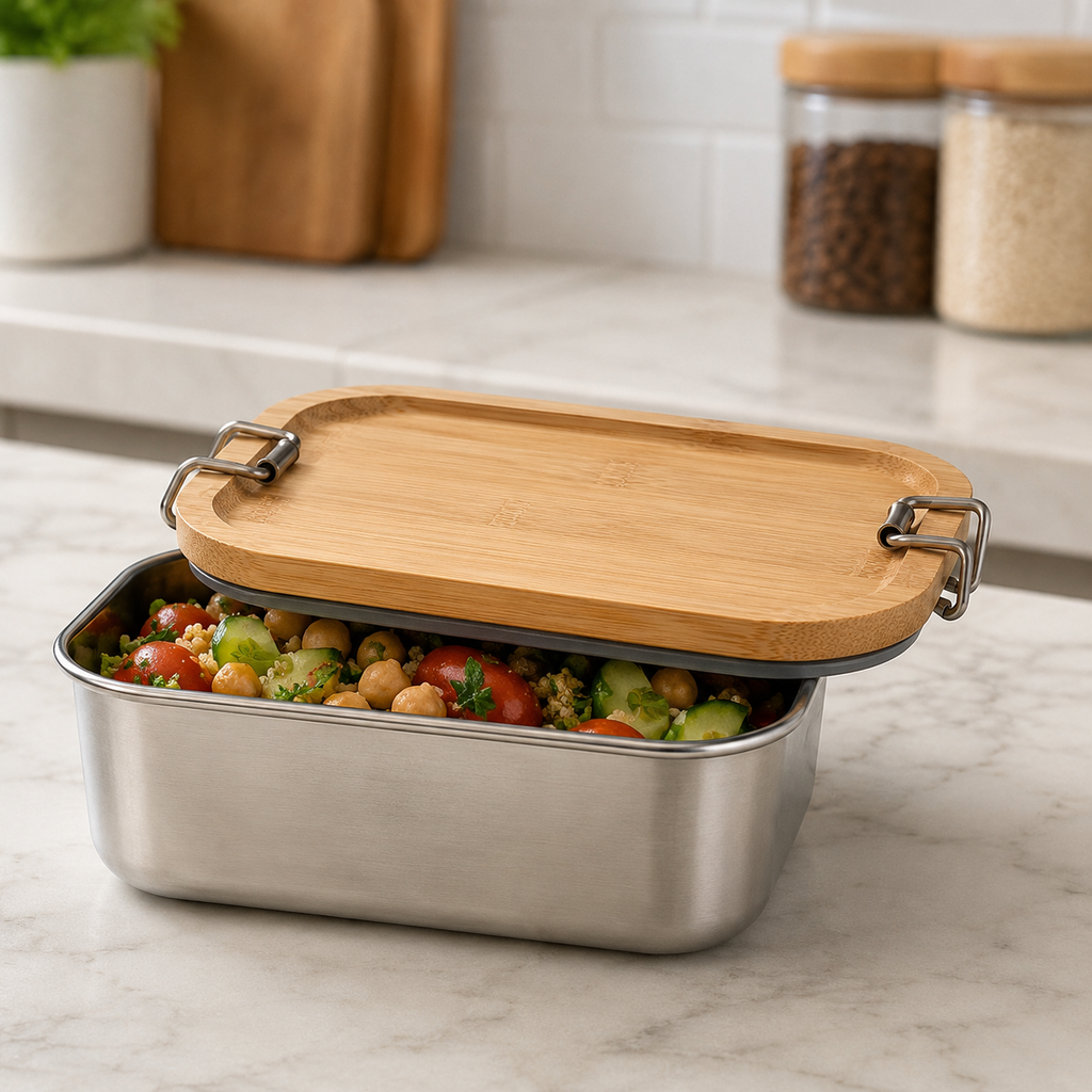 Stainless Steel Lunch Box with Bamboo Lid (YM2144)