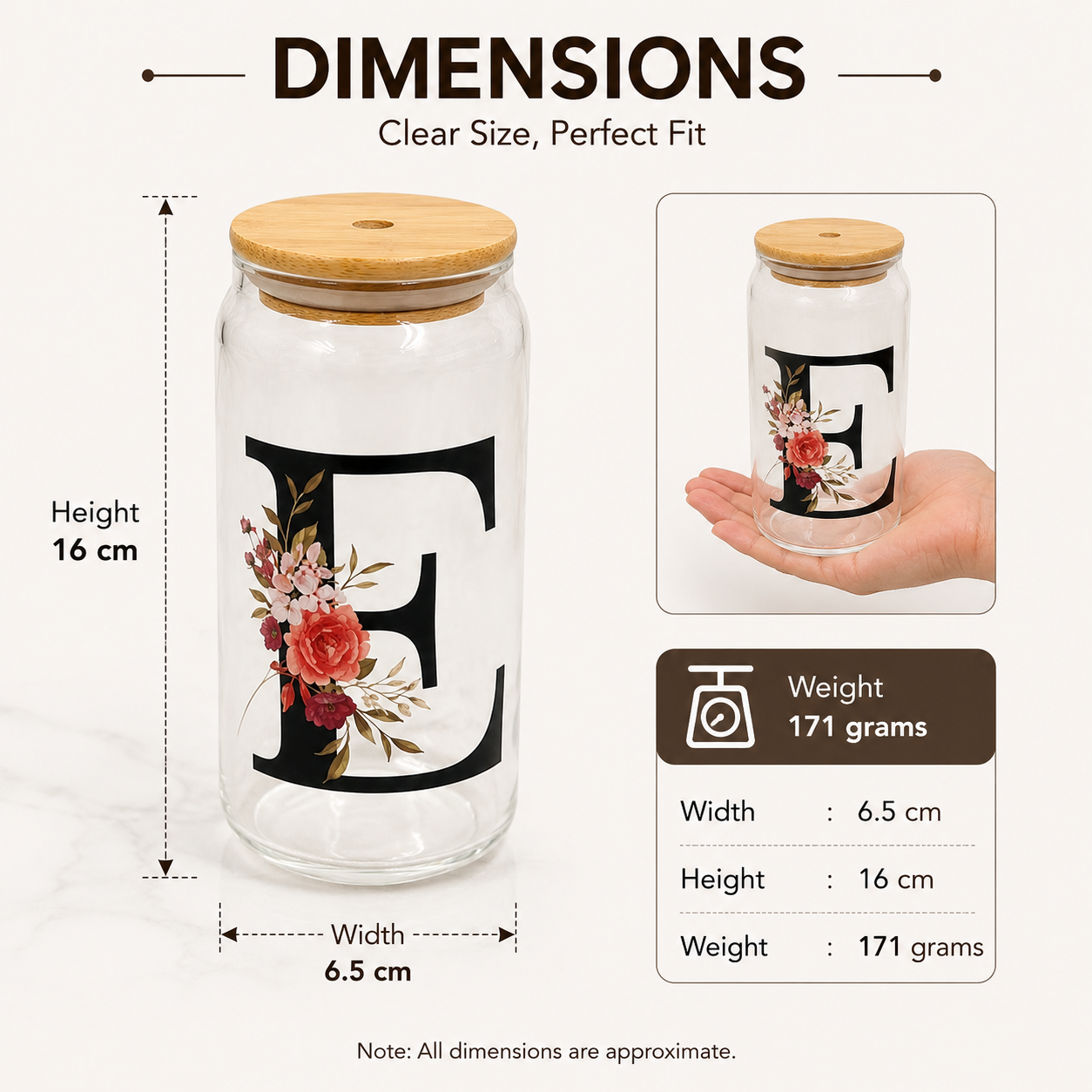 Premium Floral Glass Sipper Bottle with Bamboo Lid (YM1539)
