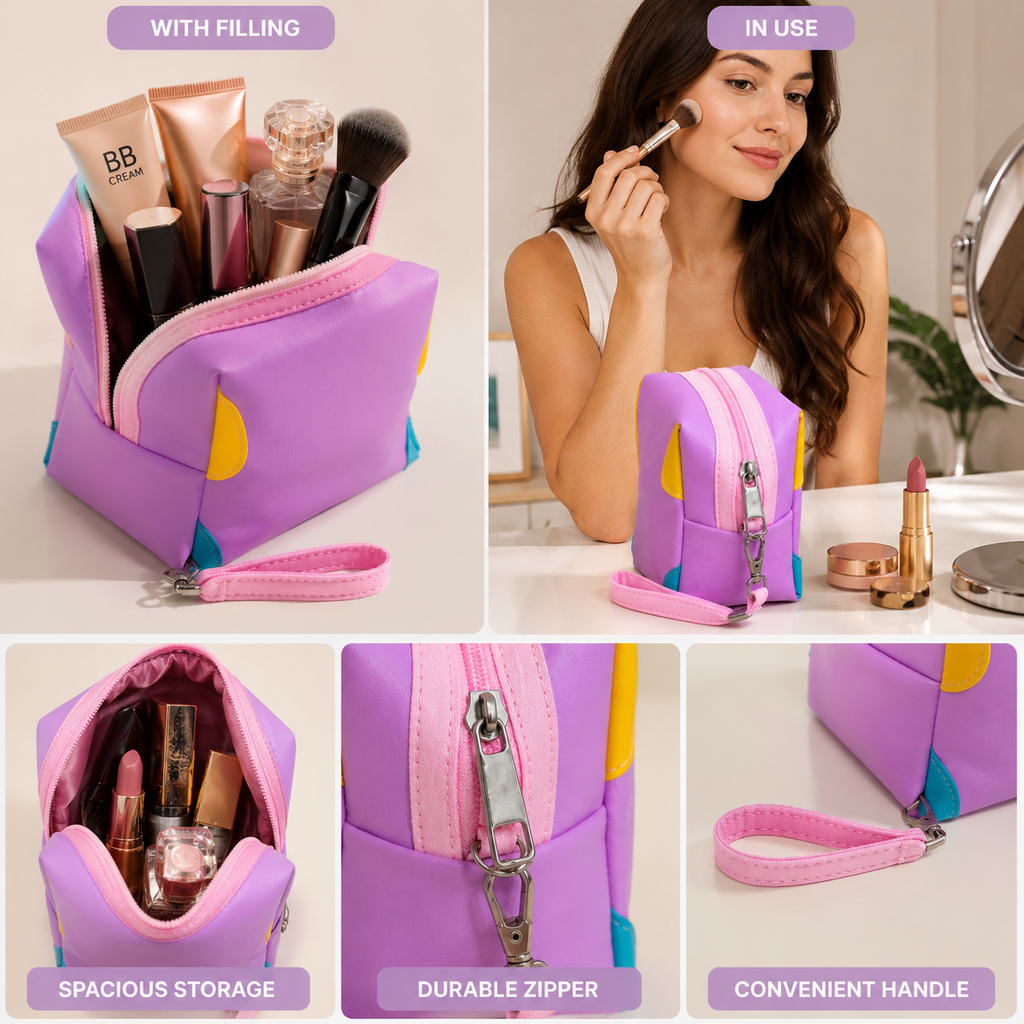 Vibrant Mini Purple Makeup Bag with Wrist Strap (YM1908)