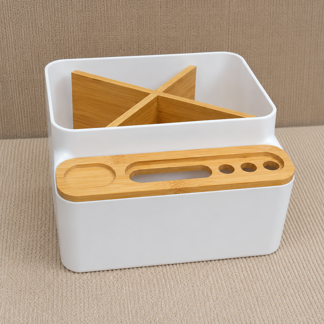 White & Bamboo Kitchen Utensil Holder & Organizer (YM488)