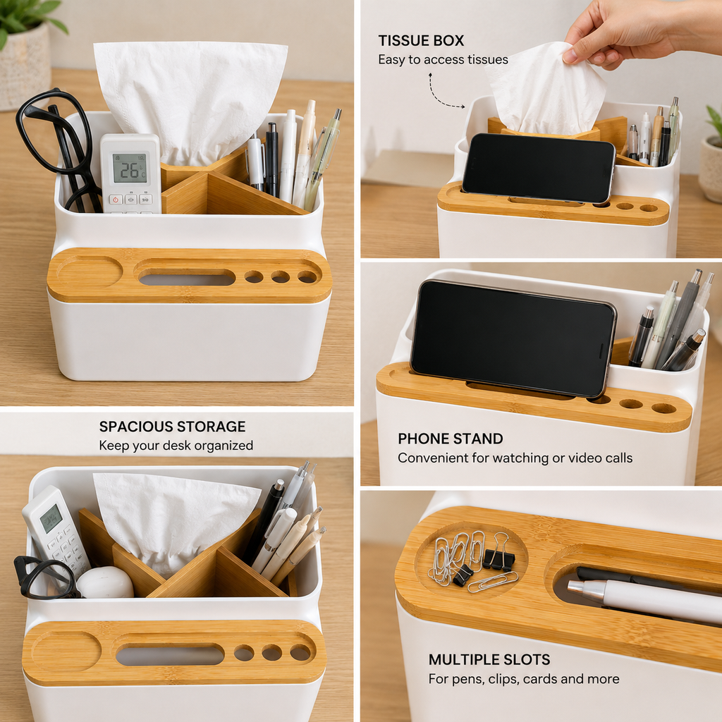 White & Bamboo Kitchen Utensil Holder & Organizer (YM488)