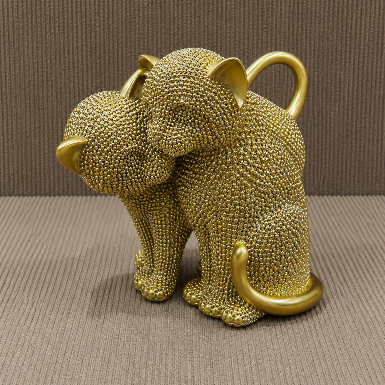 Golden Textured Cat Couple Figurine Sculpture (YM2298)