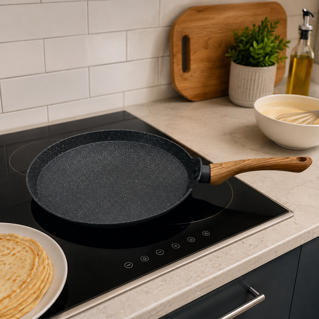 Grey Maifan Stone Cookware Pan with Wooden Handle (YM1311)