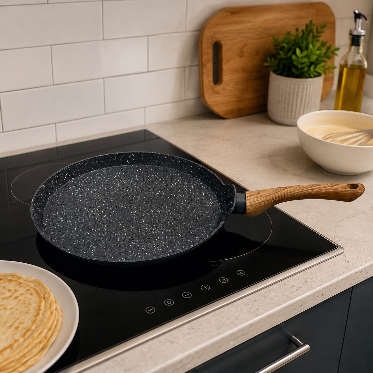 Grey Maifan Stone Cookware Pan with Wooden Handle (YM1311)