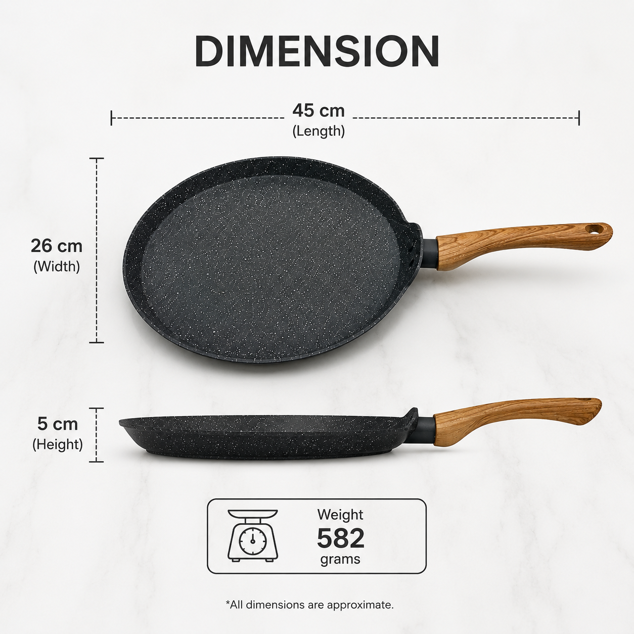 Grey Maifan Stone Cookware Pan with Wooden Handle (YM1311)