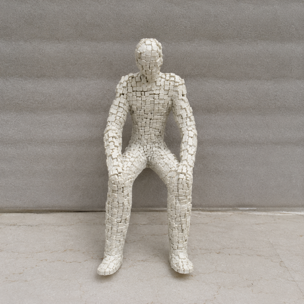Geometric Cube Texture Human Figurine White Decorative Sculpture (YM2317)