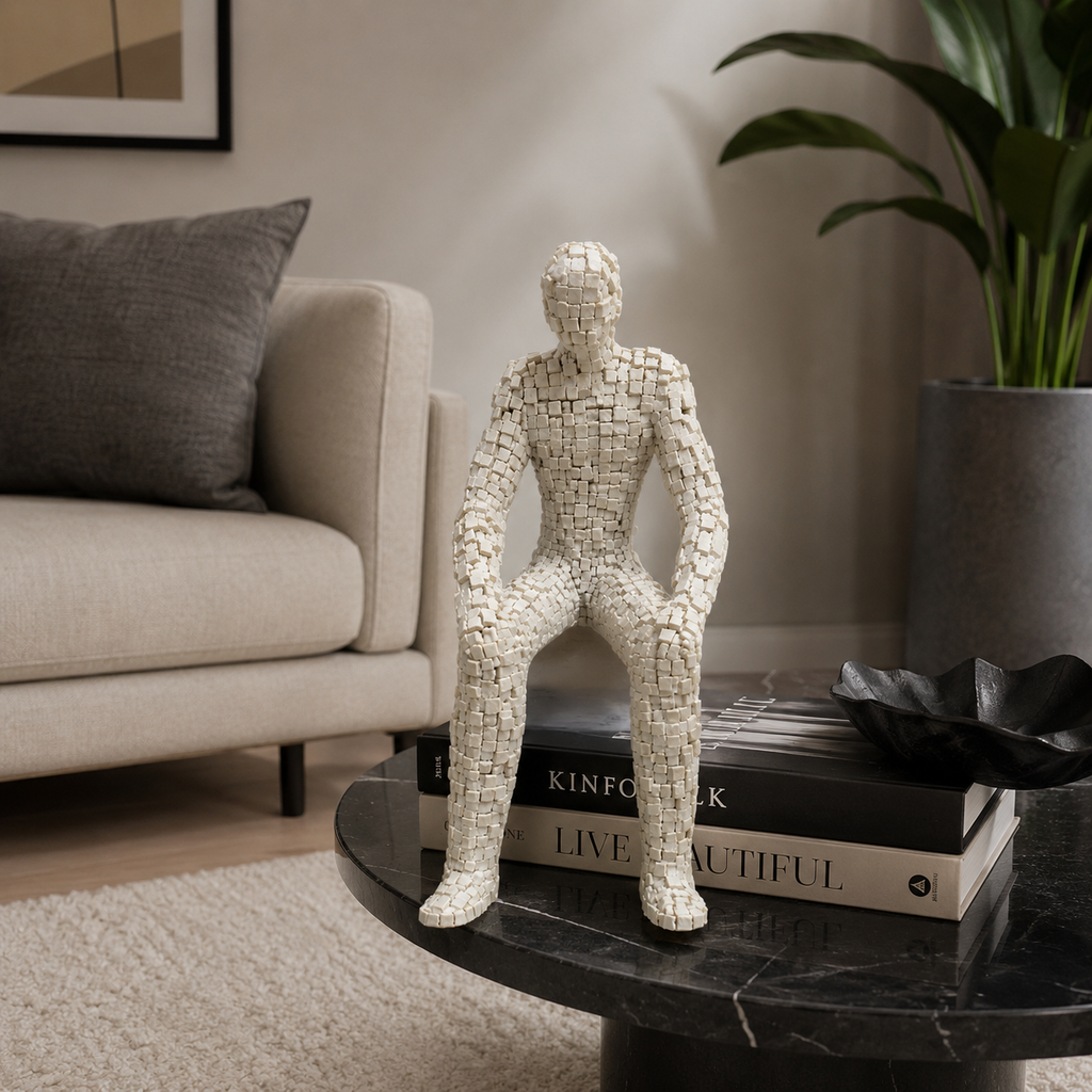 Geometric Cube Texture Human Figurine White Decorative Sculpture (YM2317)