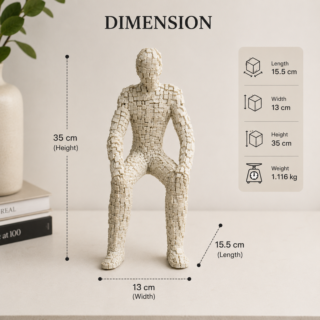 Geometric Cube Texture Human Figurine White Decorative Sculpture (YM2317)