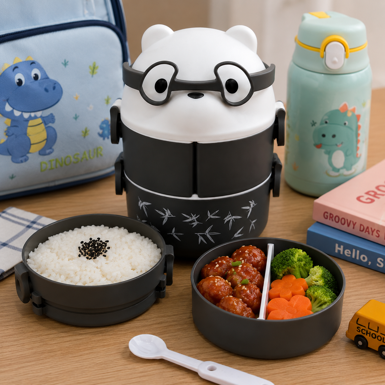 Cute Grey Cat Face Kids Lunch Jar (YM515)