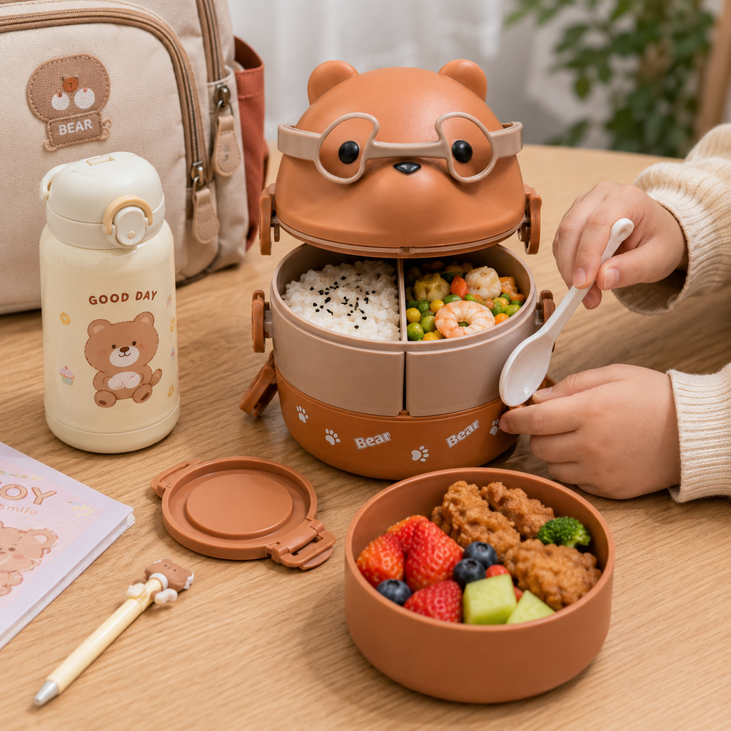 Cute Brown Cat Face Kids Lunch Jar (YM515)