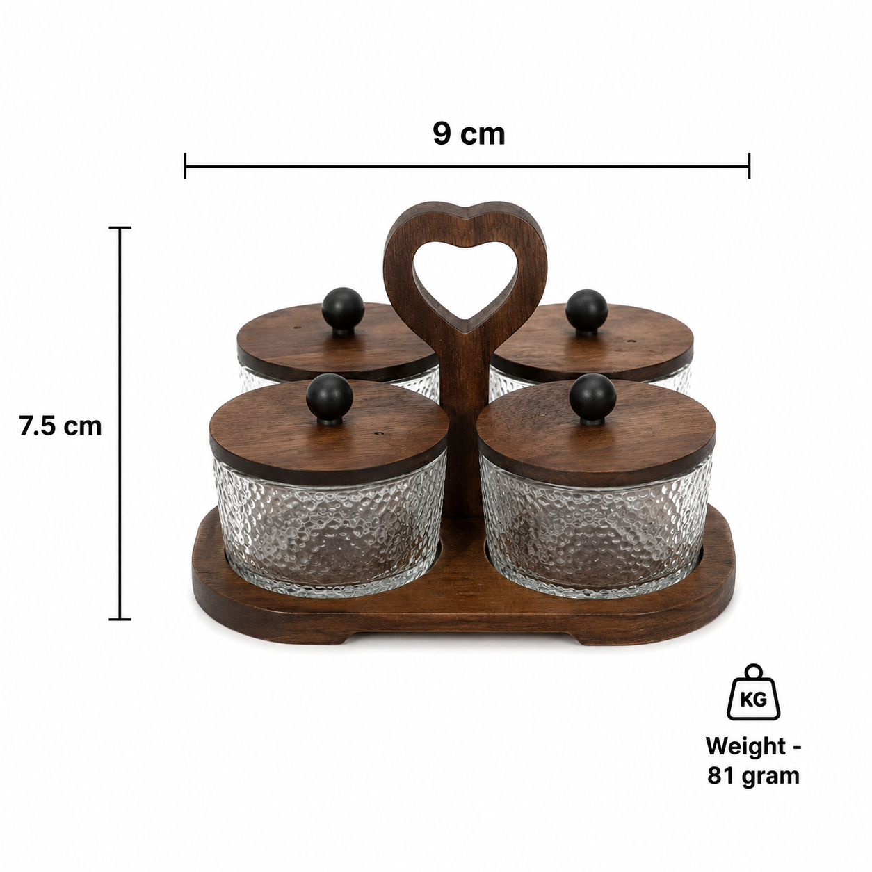 4-Piece Hammered Glass Condiment Jar Set with Wooden Tray (YM400)