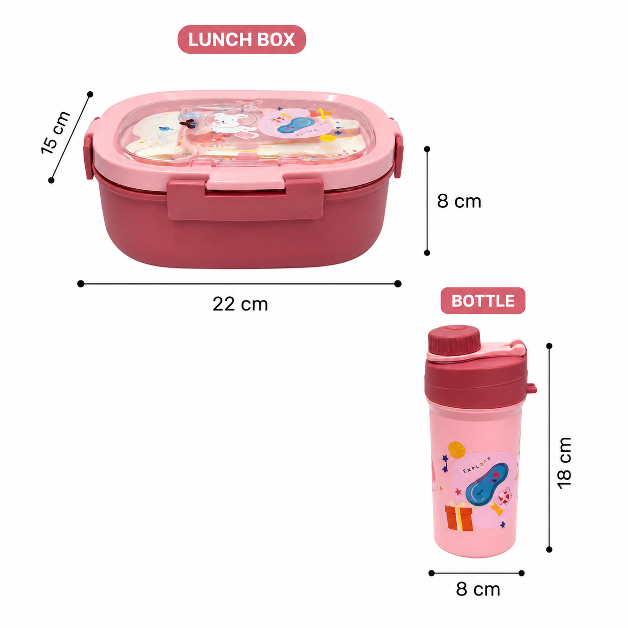Kids Pink Lunch Box with Water Bottle Set (YM2507)
