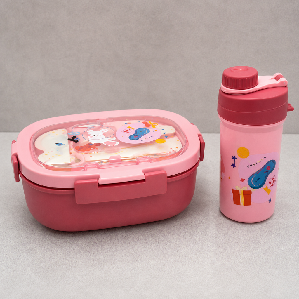 Kids Pink Lunch Box with Water Bottle Set (YM2507)