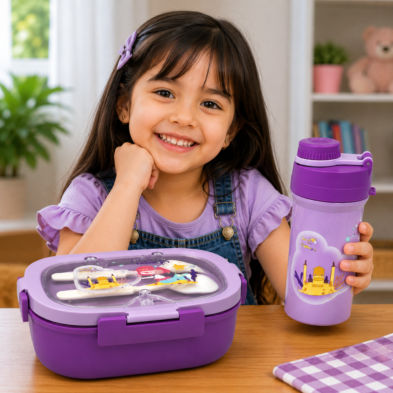 Kids Purple Lunch Box with Water Bottle Set (YM2507)