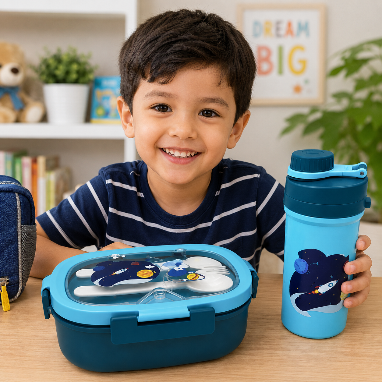 Kids Blue Lunch Box with Water Bottle Set (YM2507)