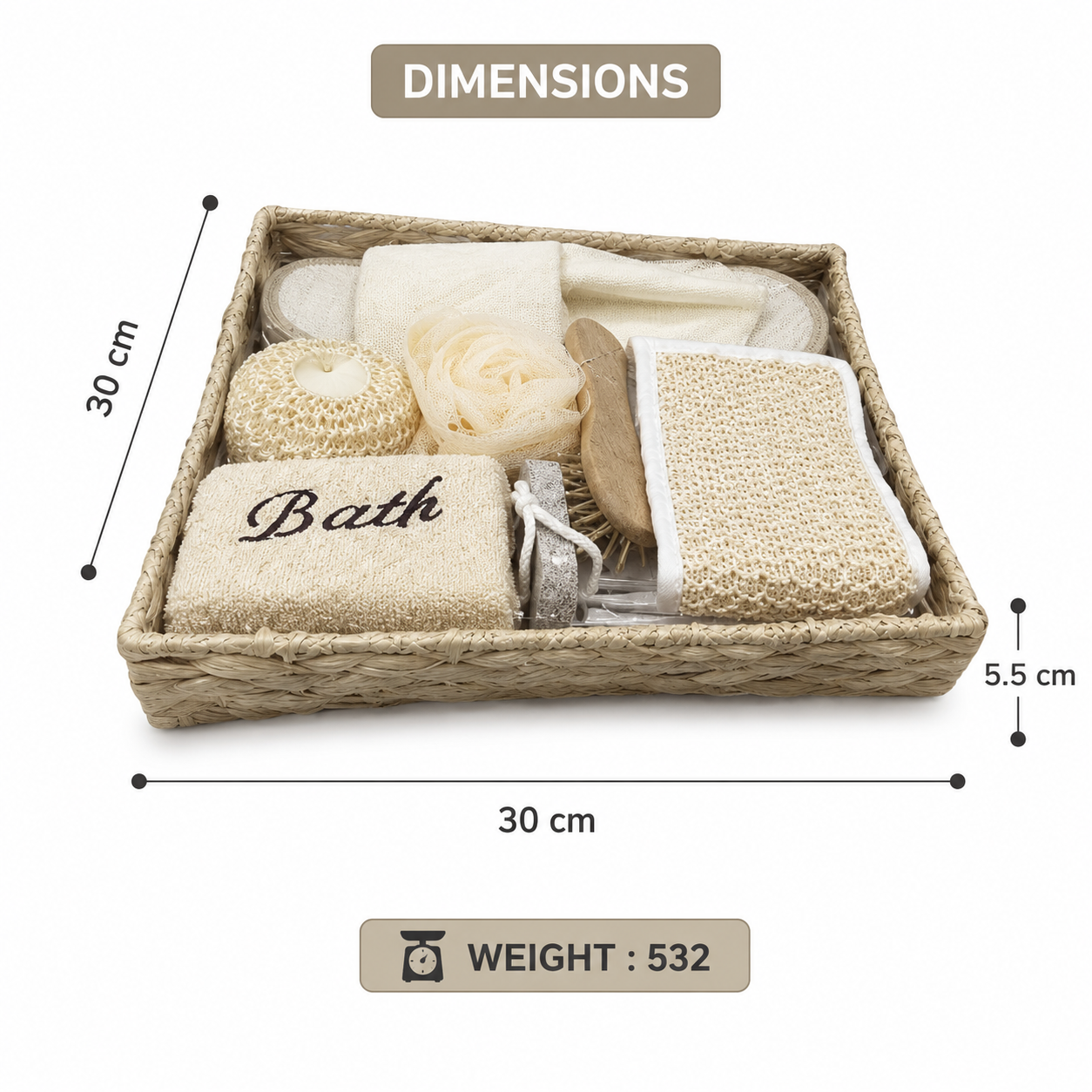 Luxury Beige Bath Gift Set in Woven Basket (YM748)