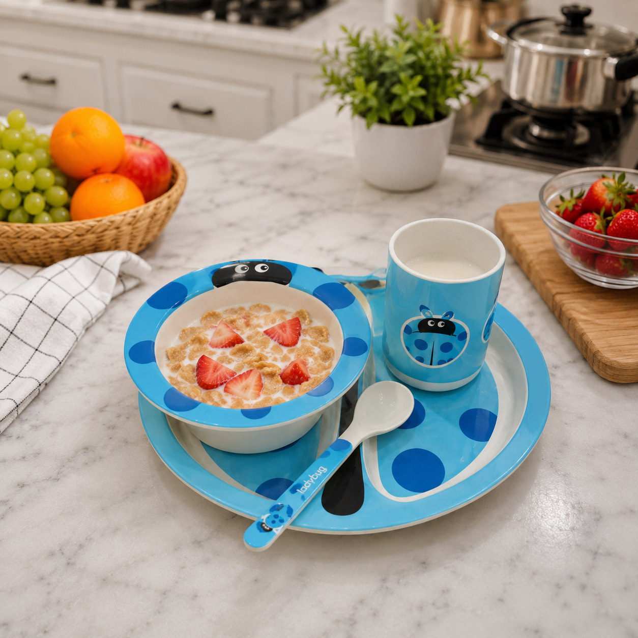 Blue Kids Wooden Cutlery Dining Set (YM487)