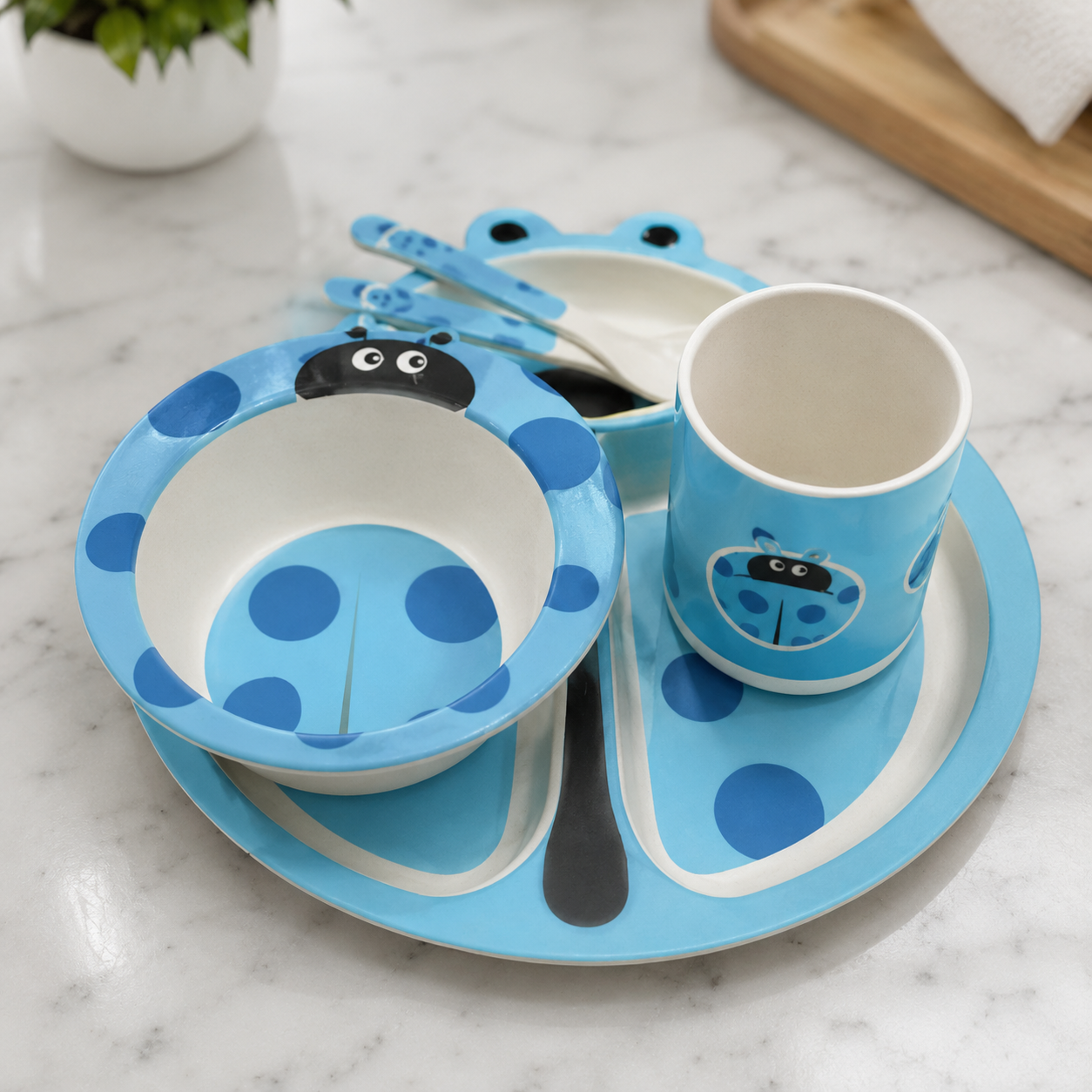 Blue Kids Wooden Cutlery Dining Set (YM487)