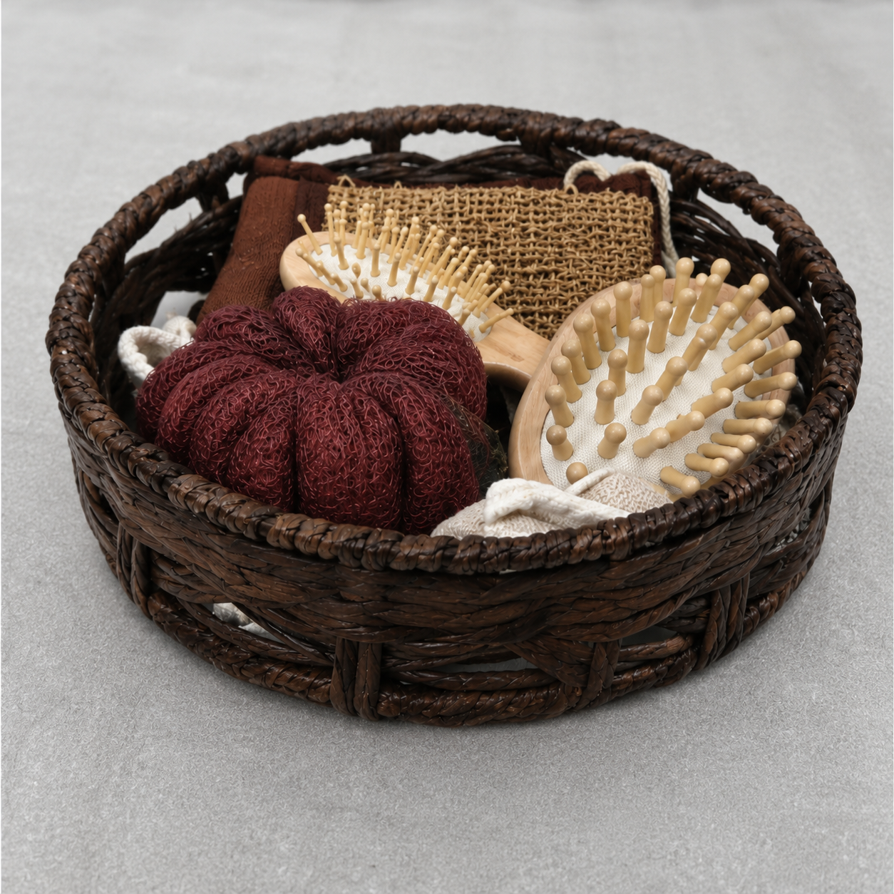 Rustic Dark Brown Round Bath Gift Basket Set (YM746)