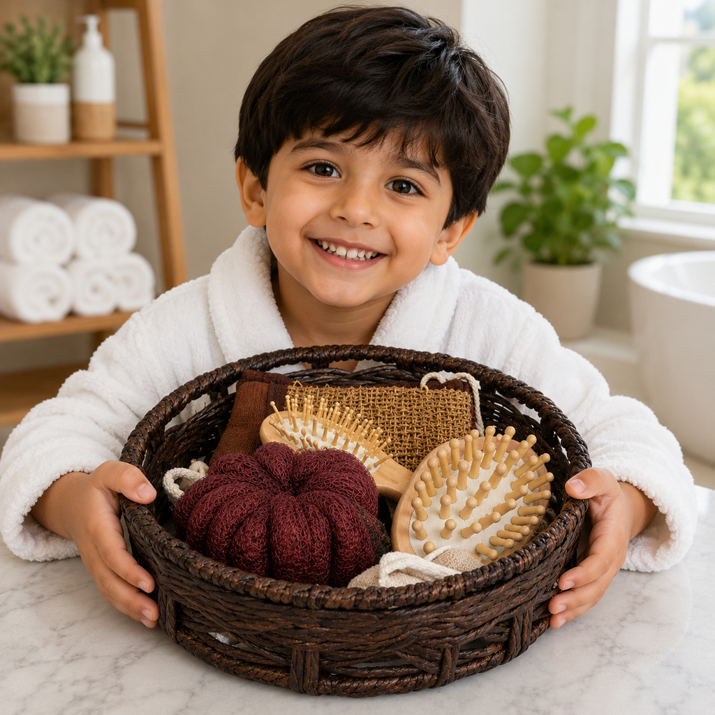 Rustic Dark Brown Round Bath Gift Basket Set (YM746)