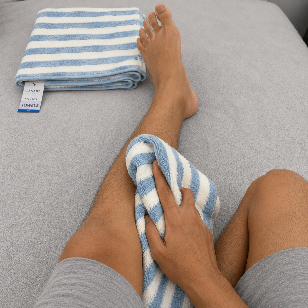 Blue & White Striped Bath Towel (YM2638)