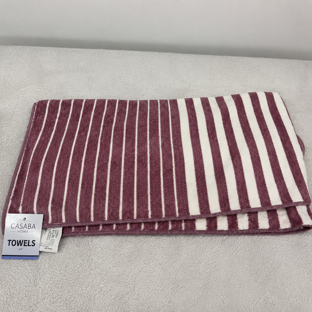 White & Pink Striped Bath Towel (YM2638)