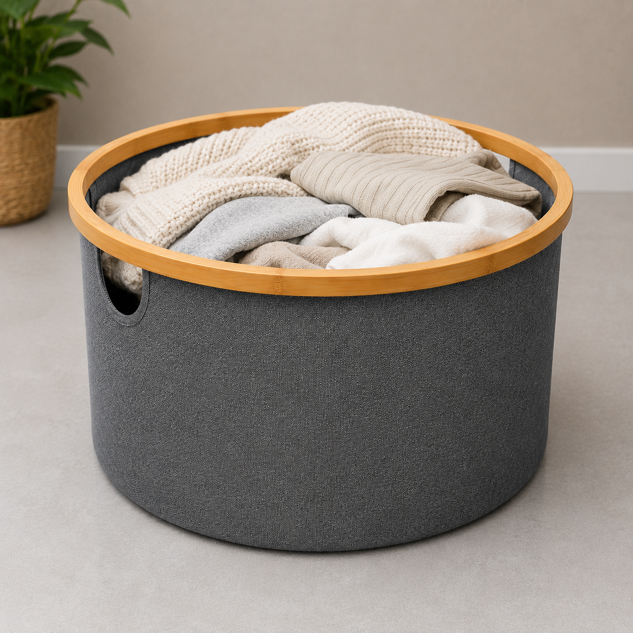 Round Grey Laundry Basket with frame (YM1886)