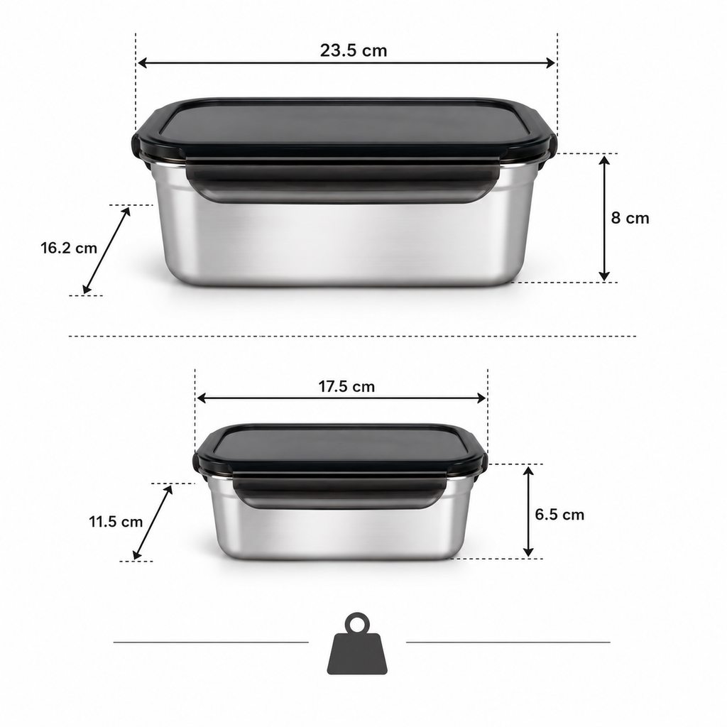 2-Piece Stainless Steel Lunch Box Set with Airtight Lids (YM2071)