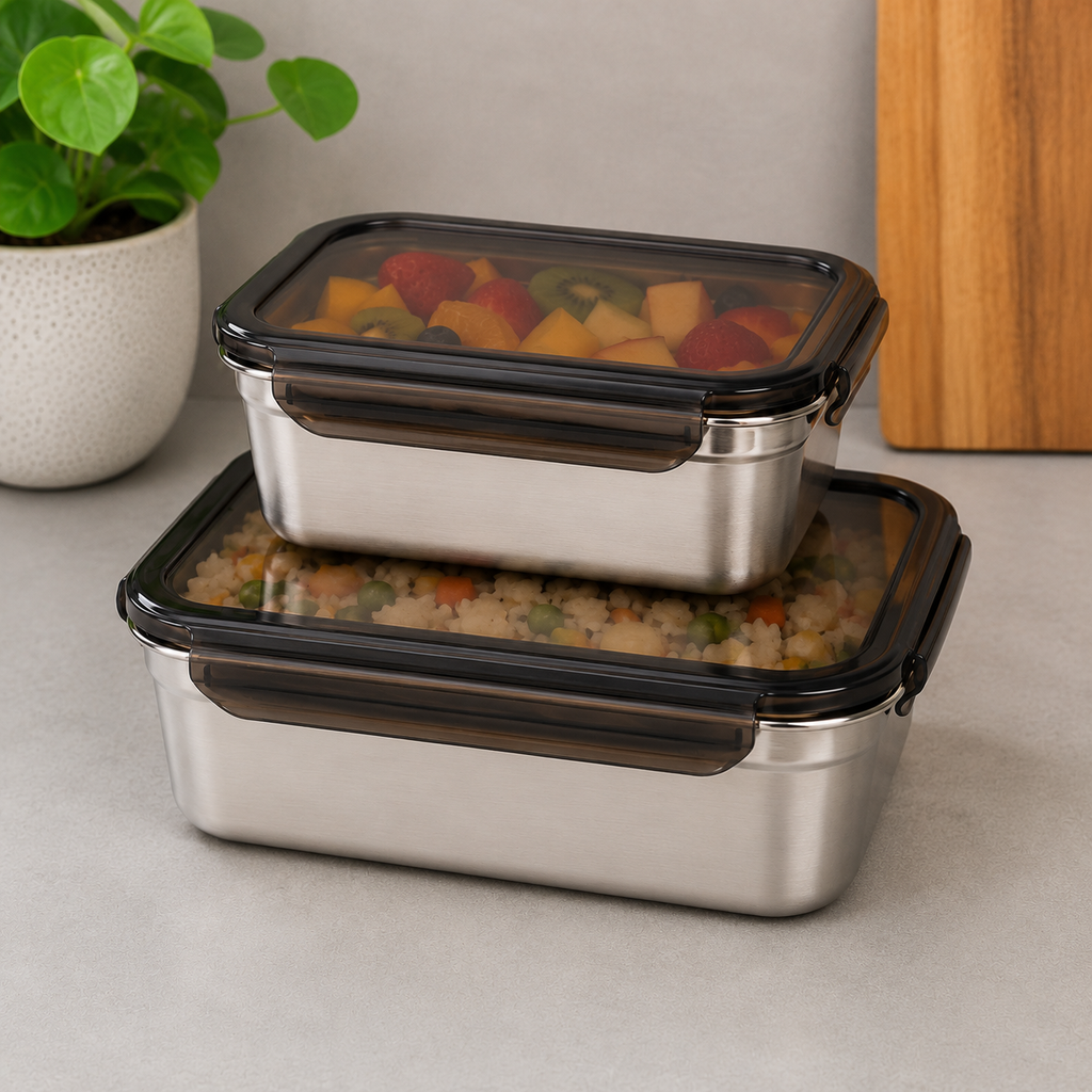 2-Piece Stainless Steel Lunch Box Set with Airtight Lids (YM2071)