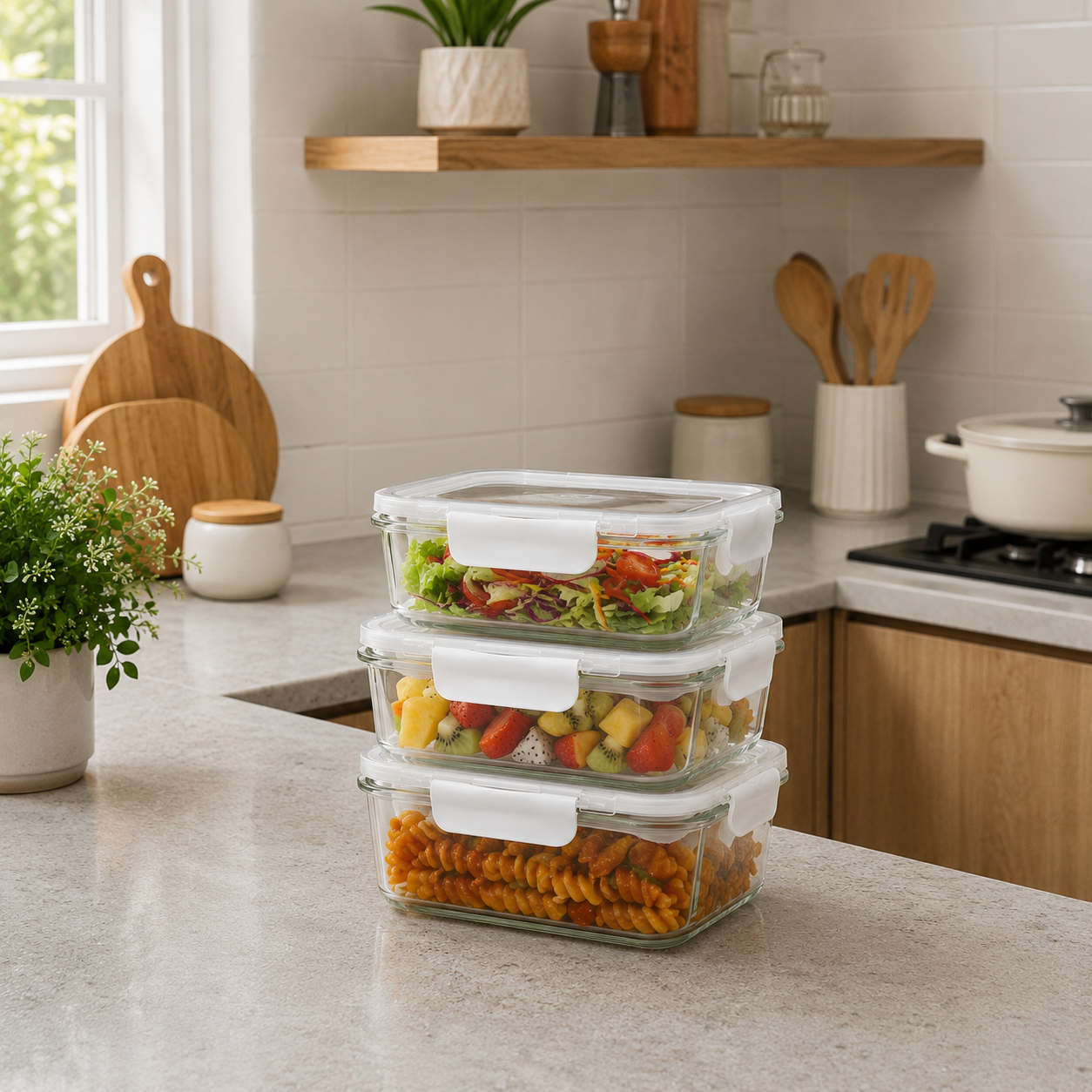 3-Piece Rectangular plastic Food Storage Container Set (YM2771)