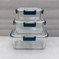 3-Piece Rectangular Glass Food Storage Container Set with Teal Lids (YM326)