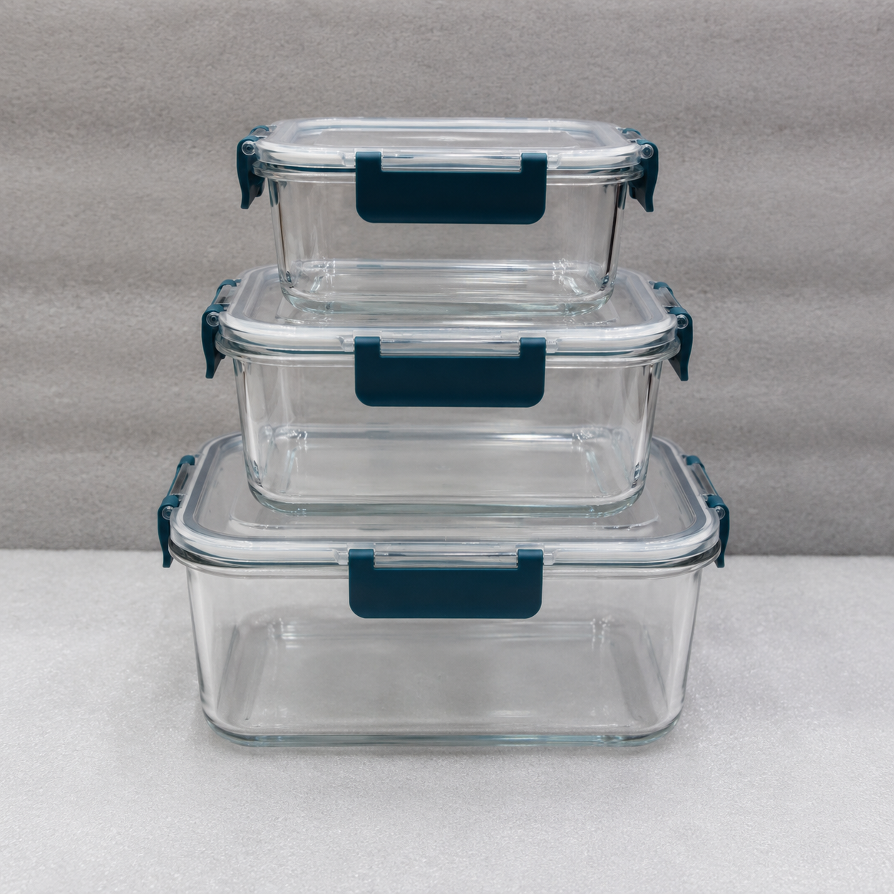 3-Piece Rectangular Glass Food Storage Container Set with Teal Lids (YM326)