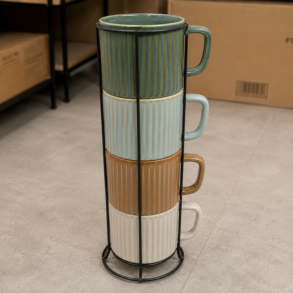 Ceramic Cup Set with Metal Stand (YM1302)