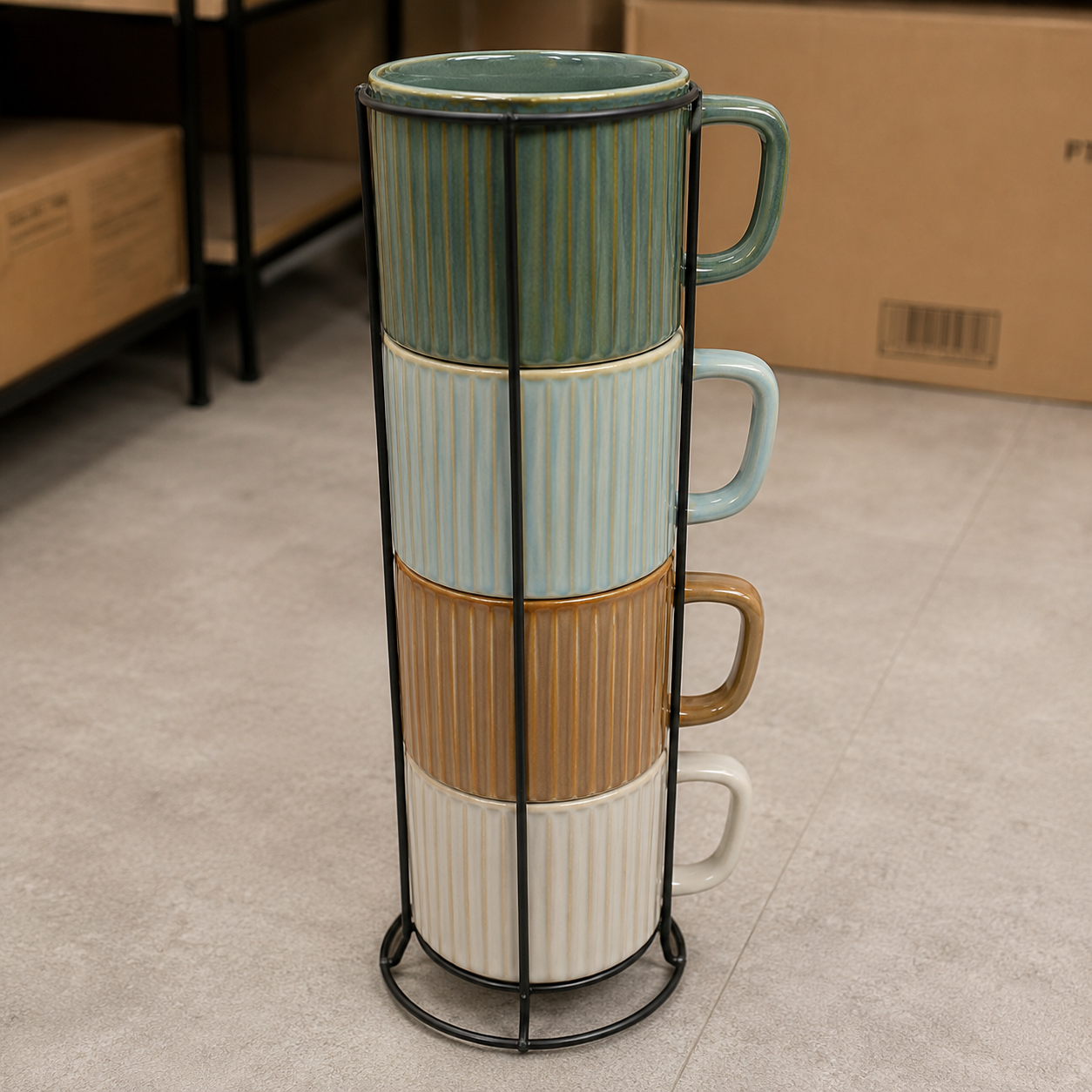 Ceramic Cup Set with Metal Stand (YM1302)