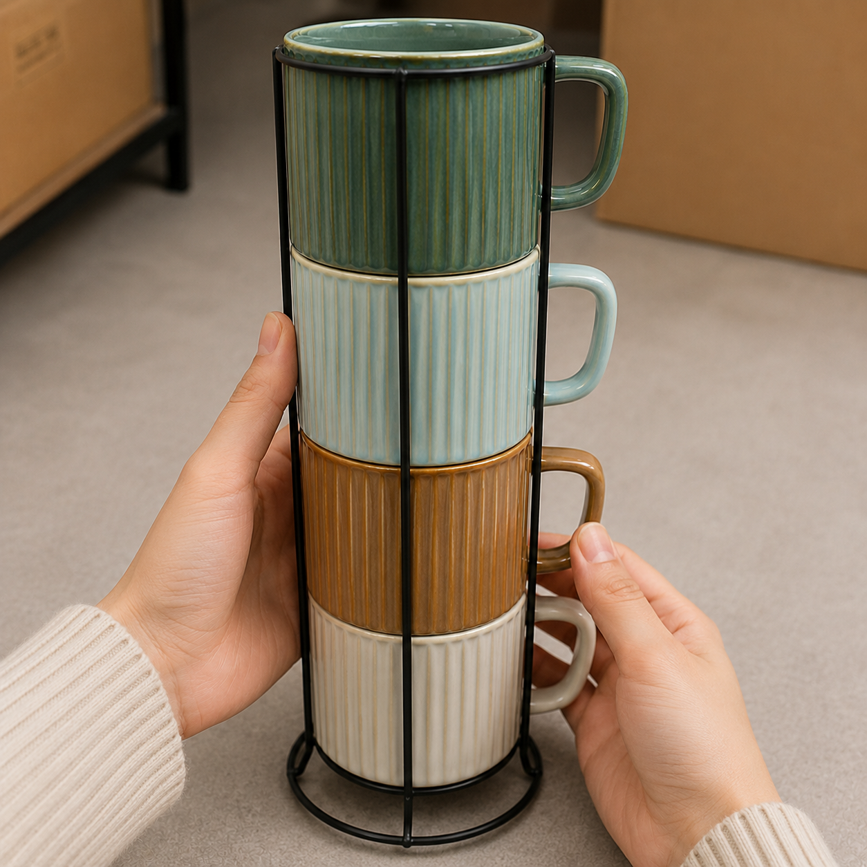Ceramic Cup Set with Metal Stand (YM1302)