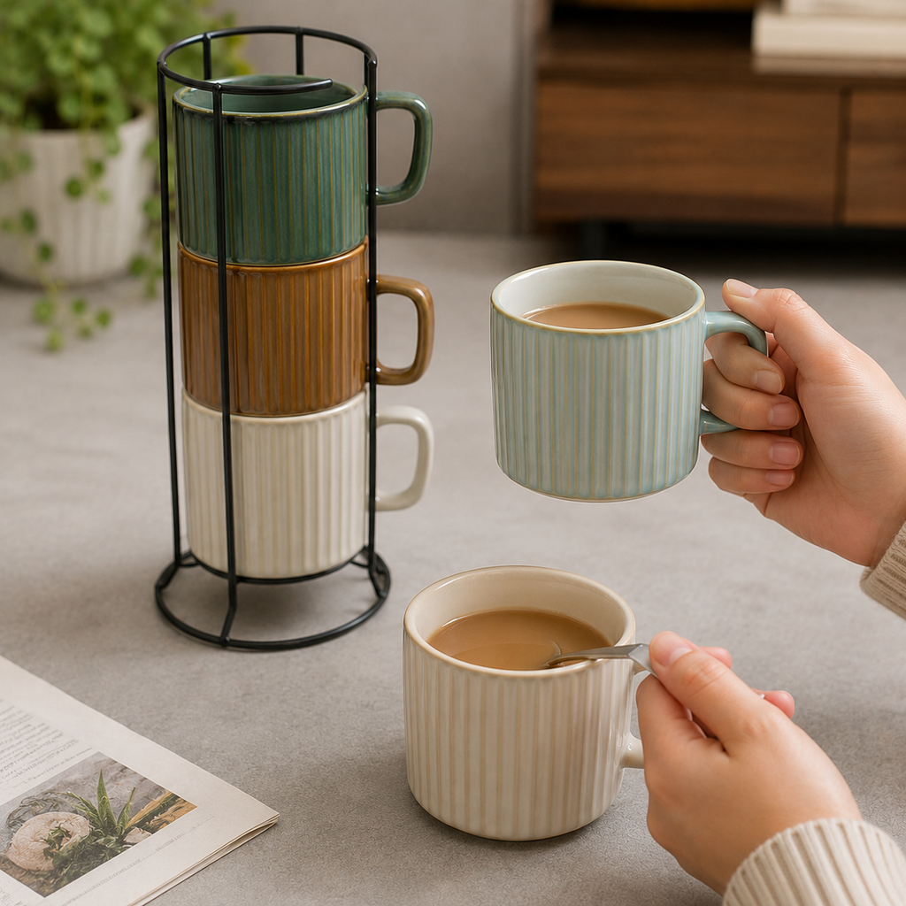 Ceramic Cup Set with Metal Stand (YM1302)
