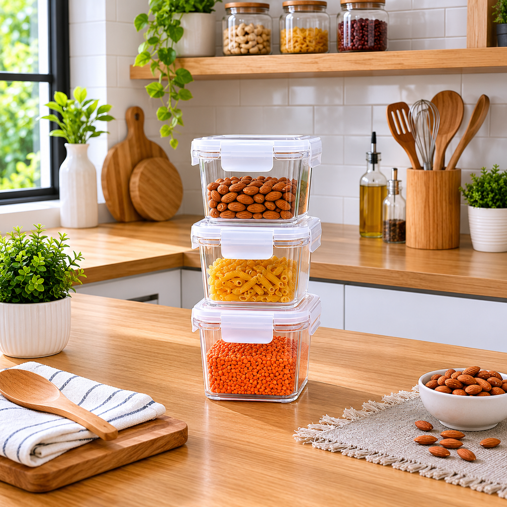 Rectangular Plastic Food Storage Container Set of 3 (YM680)