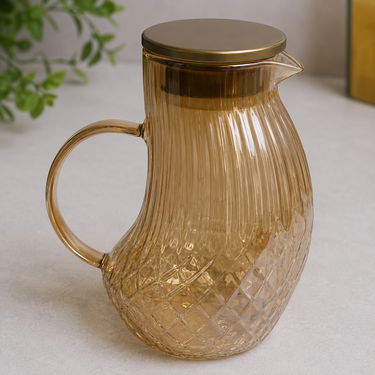 Yellow Glass Jug with Lid (YM161)