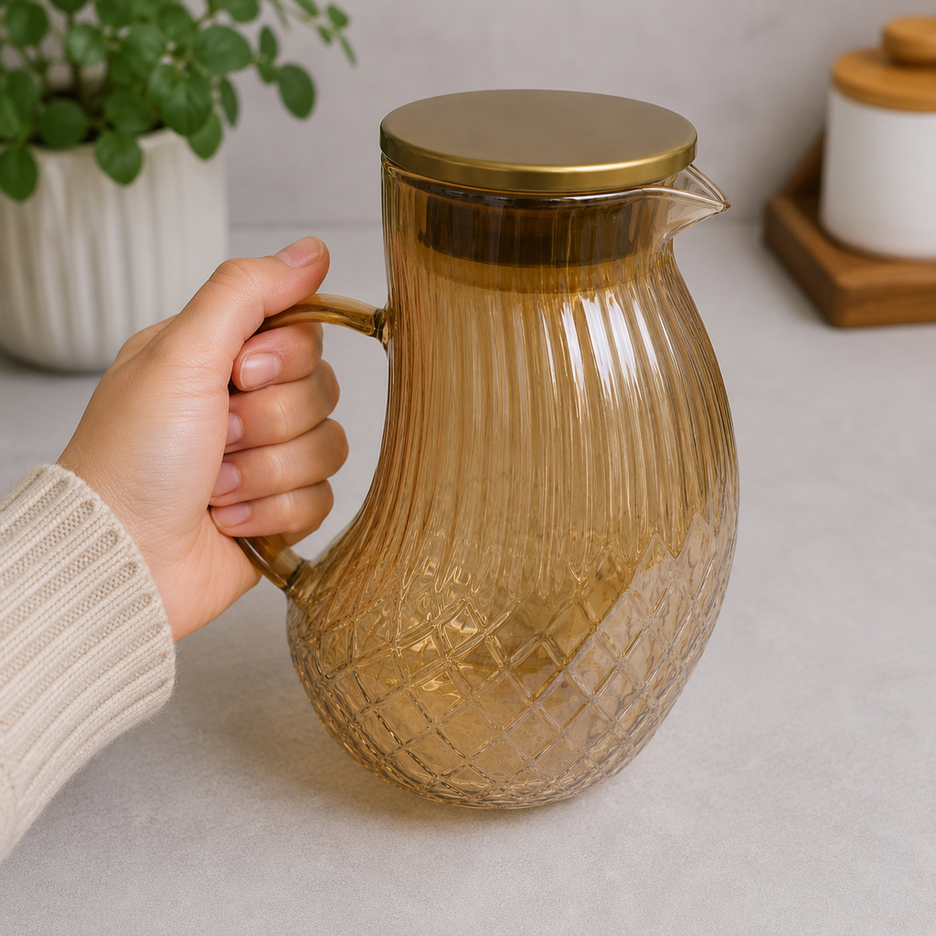Yellow Glass Jug with Lid (YM161)