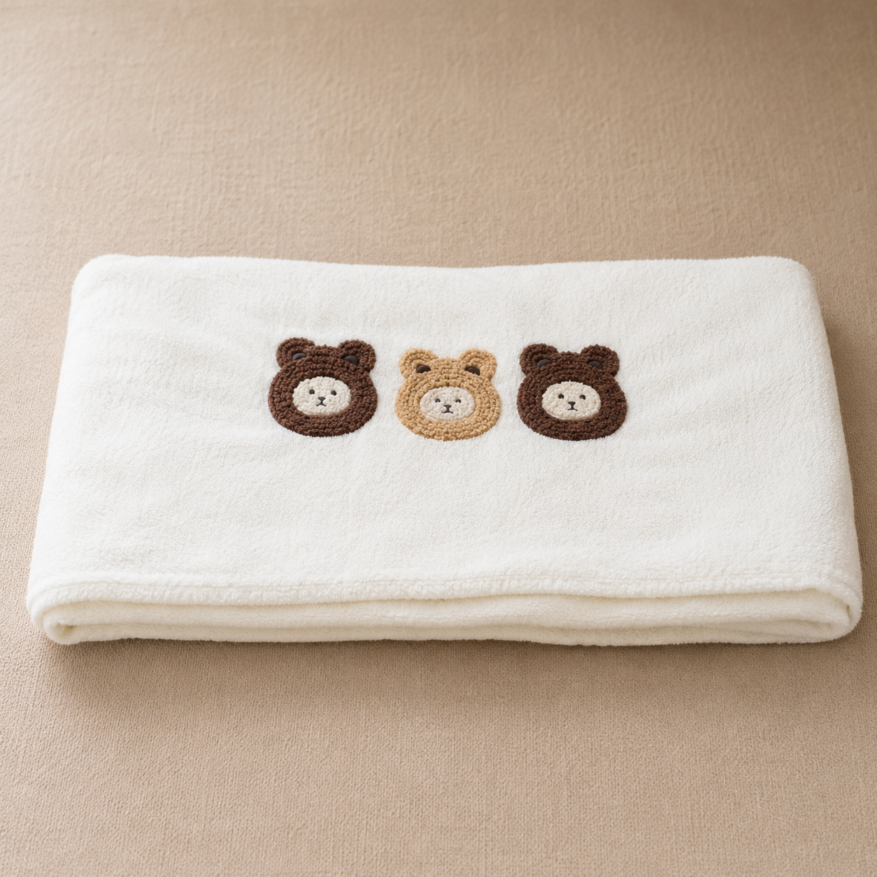 Kids White Soft Towel with Bear Design (YM1212)