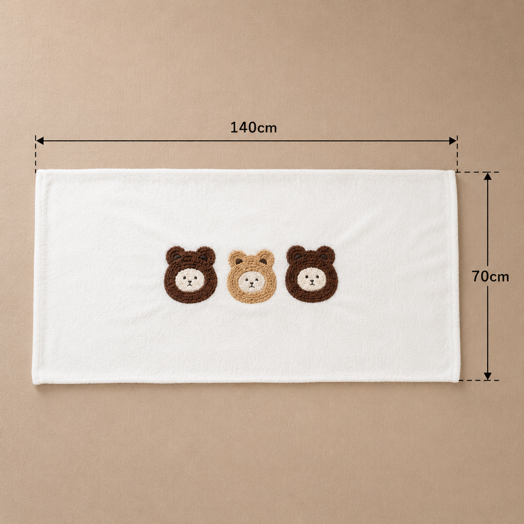 Kids White Soft Towel with Bear Design (YM1212)
